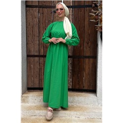 TOFİSA Простое женское зеленое платье с круглым вырезом - 10410