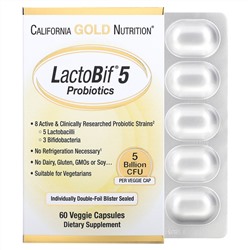 California Gold Nutrition, LactoBif 5, пробиотики, 5 млрд КОЕ, 60 вегетарианских капсул