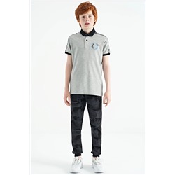TOMMYLIFE Серая футболка с меланжевым принтом и детальным флисовым воротником для мальчиков стандартного кроя — 11166