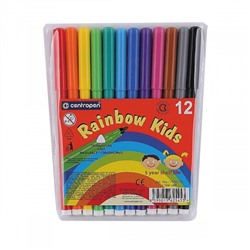 Фломастеры 12 цветов, корпус круглый, конический, смываемые, колпачок вентилируемый Rainbow Kids Centropen 7550/12 ET