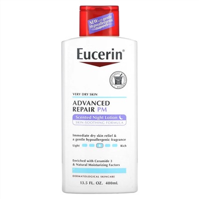 Eucerin, Advanced Repair Lotion, PM, ароматизированный ночной лосьон, 400 мл (13,5 жидк. Унции)