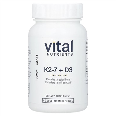 Vital Nutrients, K2-7 + D3, 60 вегетарианских капсул