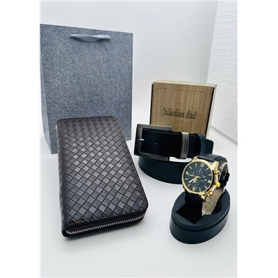 Подарочный набор для мужчины ремень, кошелёк, часы и коробка 2020553