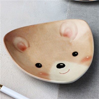 Тарелка керамическая «Мишка», 13.5 х 13.5 см, цвет бежевый