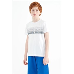TOMMYLIFE Белая футболка стандартного кроя с круглым вырезом и текстовым принтом для мальчиков — 11149