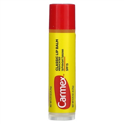 Carmex, классический бальзам для губ, лечебный, SPF 15, 4,25 г (15 унций)