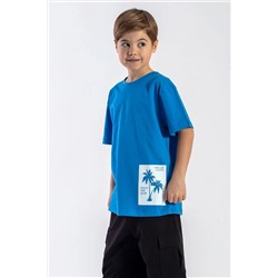 Zepkids синяя футболка для мальчиков с круглым вырезом и короткими рукавами с принтом пальмы