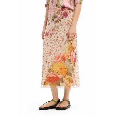 Floral patchwork midi skirt