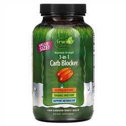 Irwin Naturals, 3-in-1 Carb Blocker, блокатор углеводов 3-в-1, максимальный эффект, 150 желатиновых капсул