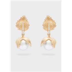 EARRINGS W/ PENDANT PEARL AND GOLD LEAF