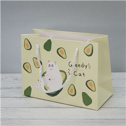 Пакет подарочный (XS) "Greedy cat avocado", green (19.5*14.5*10)