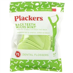 Plackers, Micro Mint, зубочистки с нитью для задних зубов, мята, 75 шт.