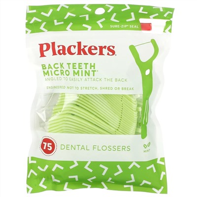 Plackers, Micro Mint, зубочистки с нитью для задних зубов, мята, 75 шт.