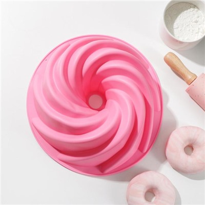 Форма для выпечки Доляна «Немецкий кекс. Вихрь», силикон, d=24,5 см, цвет розовый