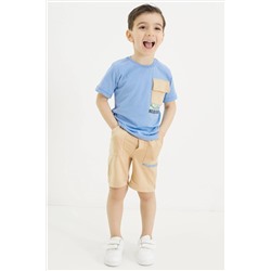 Damla Bebe Синяя футболка с нагрудным карманом и шортами для мальчика, костюм 18565