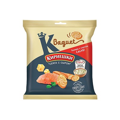 «Кириешки Baguet», сухарики со вкусом «Семга с сыром» и с соусом тар-тар «Calve», 70 г