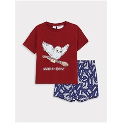 LC Waikiki Пижамный комплект с короткими рукавами и шортами для девочек с круглым вырезом и принтом «Гарри Поттер»