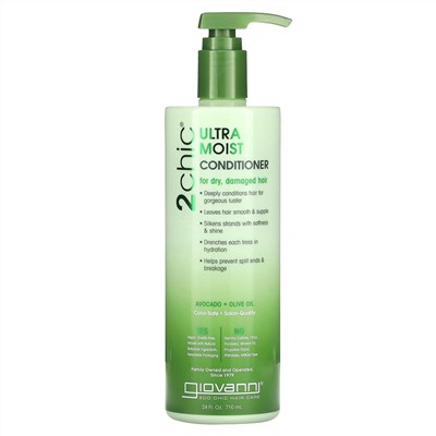 Giovanni, 2chic, Ultra Moist Conditioner, For Dry, Damaged Hair, Avocado + Olive Oil, 24 fl oz (710 ml)