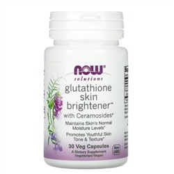 NOW Foods, Solutions, Glutathione Skin Brightene, осветляющее средство для кожи с глутатионом, 30 вегетарианских капсул