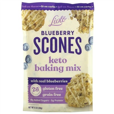 Livlo, Blueberry Scones, смесь для кето-выпечки с настоящей голубикой, 269 г (9,5 унции)