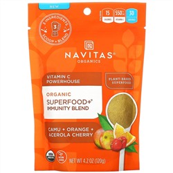 Navitas Organics, Organic Superfood + Immunity Blend, витамин C Powerhouse, каму, апельсин и ацерола, 120 г (4,2 унции)