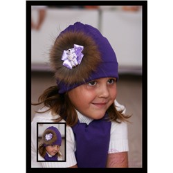 Фиолетовая шапочка с нат.мехом Мишка Барберри