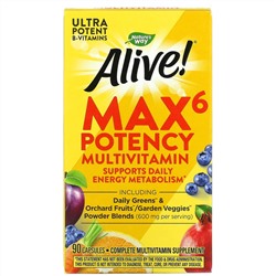 Натурес Вэй, Alive! Max6 Potency, мультивитамины, 90 капсул