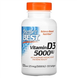 Докторс Бэст, Витамин D3, 125 мкг (5000 МЕ), 720 мягких желатиновых капсул