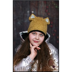 Трикотажная шапка-кошка «Амалия» (горчица)