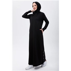 TOFİSA Женское черное платье с простым воротником и капюшоном - 13082