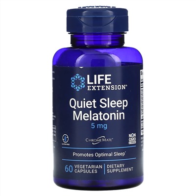 Life Extension, Quiet Sleep, мелатонин, 5 мг, 60 растительных капсул