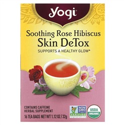 Yogi Tea, Skin DeTox, успокаивающий чай с розой и гибискусом, 16 чайных пакетиков, 32 г (1,12 унции)