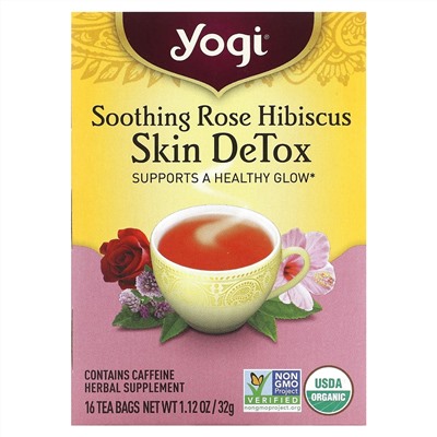 Yogi Tea, Skin DeTox, успокаивающий чай с розой и гибискусом, 16 чайных пакетиков, 32 г (1,12 унции)