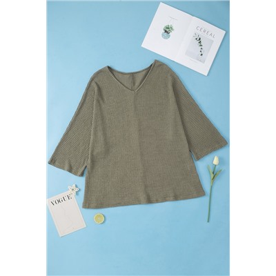 Jungle Green Plus Size V Neck Textured Knit Dolman Top