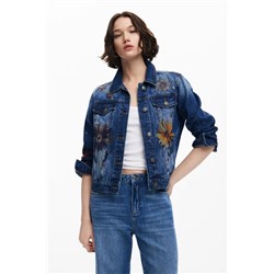 Floral trucker denim jacket