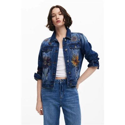 Floral trucker denim jacket