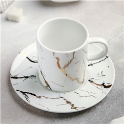 Чайная пара керамическая «Марбл», чашка 220 мл, блюдце d=15 см, цвет белый