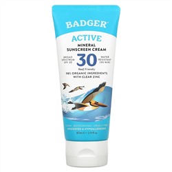 Badger Company, Active, минеральный крем от загара, SPF 30, без запаха, 87 мл (2,9 жидк. унции)