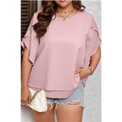 Light Pink Plus Size Frilly Overlap Sleeve Double Layered Blouse