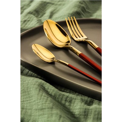 Набор столовых приборов из нержавеющей стали Magistro «Версаль», 4 предмета, цвет металла золотой, красная ручка