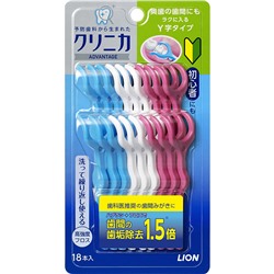 LION Зубная нить Clinica Y-образная зубная нить с пластиковой ручкой, утолщенная 1,5 мм 18 шт