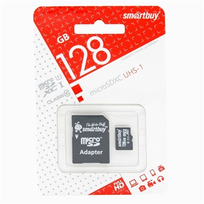 Карта флэш-памяти MicroSD 128 Гб Smart Buy +SD адаптер (class 10)