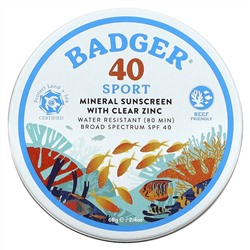 Badger Company, Sport, минеральное солнцезащитное средство с чистым цинком, SPF 40, без запаха, 68 г (2,4 унции)