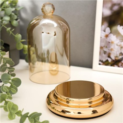 Подсвечник стекло на 1 свечу "Колба с кристаллом" золотая карамель 20,6х12,5х12,5 см