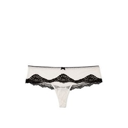 Lace-Trim Dotted Mesh Hipster Thong Panty