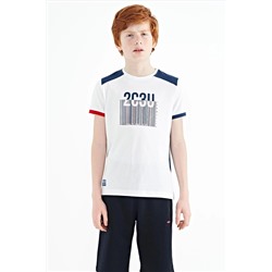 TOMMYLIFE Белая футболка стандартного кроя с круглым вырезом и принтом для мальчиков — 11157
