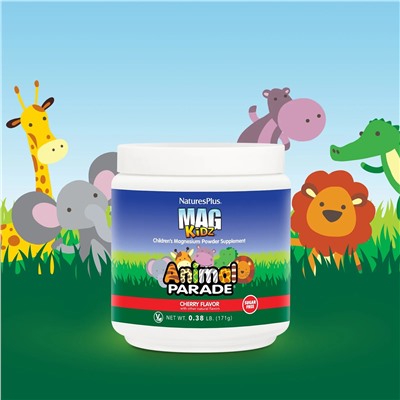 NaturesPlus, Mag Kidz, Animal Parade, добавка с магнием в виде порошка для детей, вкус вишни, 171 г (0,38 фунта)