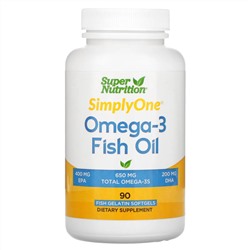 Super Nutrition, рыбий жир с омега-3, 1000 мг, 90 капсул из рыбьего желатина