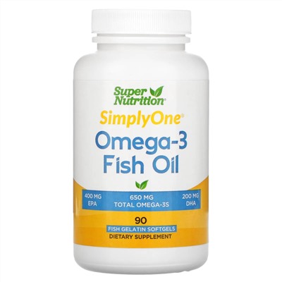 Super Nutrition, рыбий жир с омега-3, 1000 мг, 90 капсул из рыбьего желатина