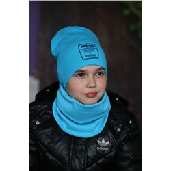 Удлиненная хлопковая шапка для мальчика «design» (бирюза)